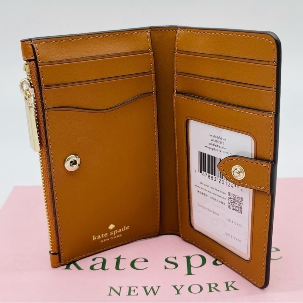 Kate Spade Leila Small Slim Bifold Wallet Brown/Gold - Picture 6 of 7